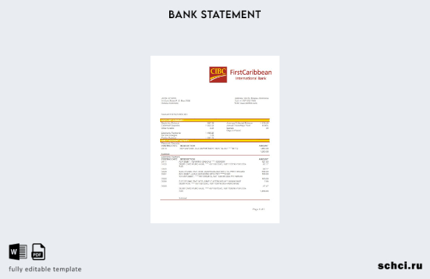 цифровая загрузка Доминика Словарный шаблон выписки из банка CIBC First Caribbea